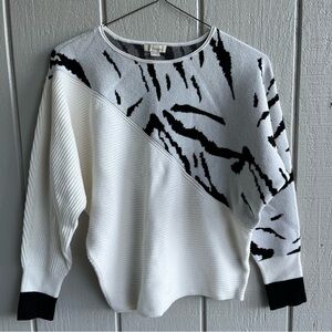 Greige Animal Print Sweater Medium Asymmetrical Neutral White Gray Black